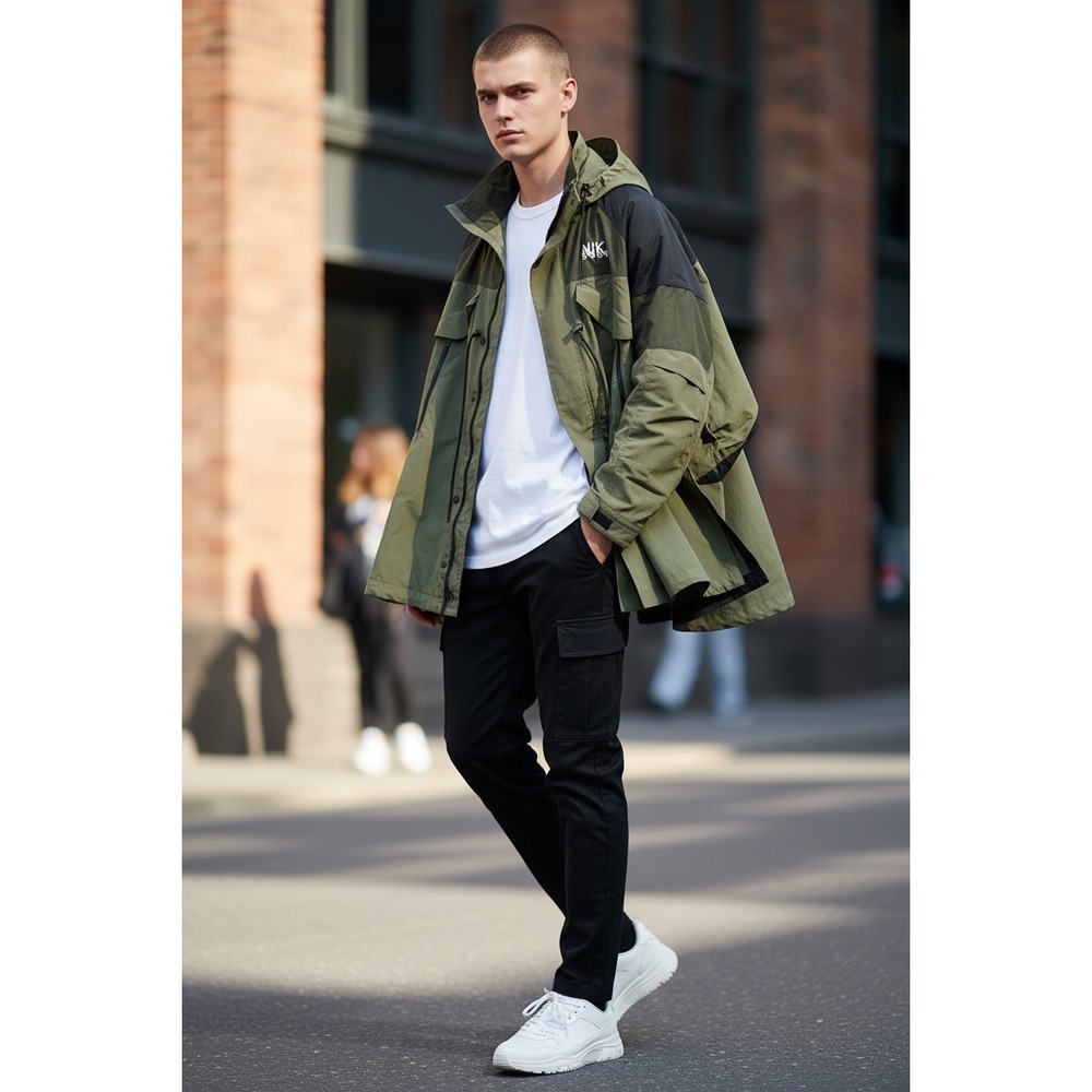 Nike x Sacai Trench Jacket Mens XXL Medium Olive Black DQ9027-222 Hybrid‎ Parka